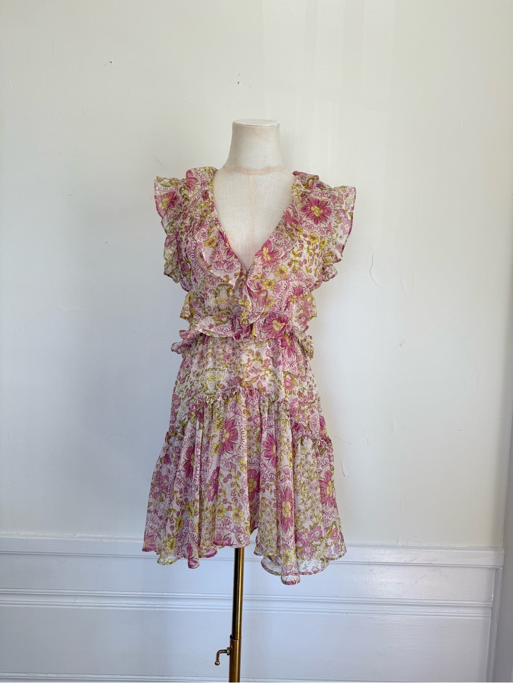 MISA LA Jolie Floral Ruffle Cutout Mini Dress XS - Picture 2 of 6